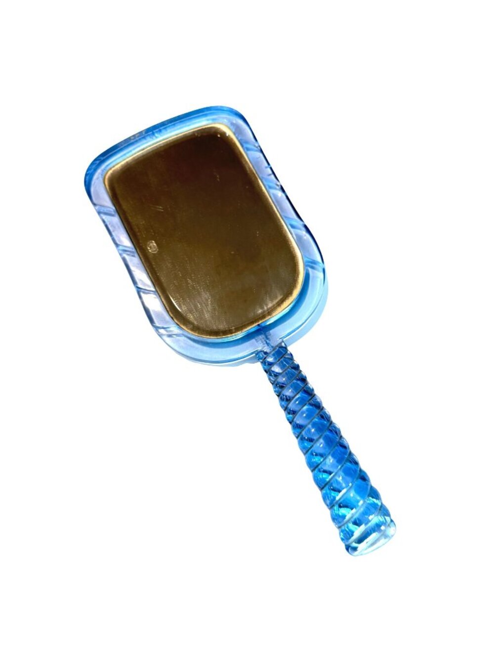 Jewelite Handheld Vanity Mirror Blue Lucite Twisted Handle VTG Art Deco 450 USA